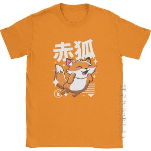 Men Kawaii Fox T Shirt Cute Animal Japanese Pure Cotton Clothing Funny High-Grade Fabrics Crewneck Tee Shirt Plus Size T-Shirts