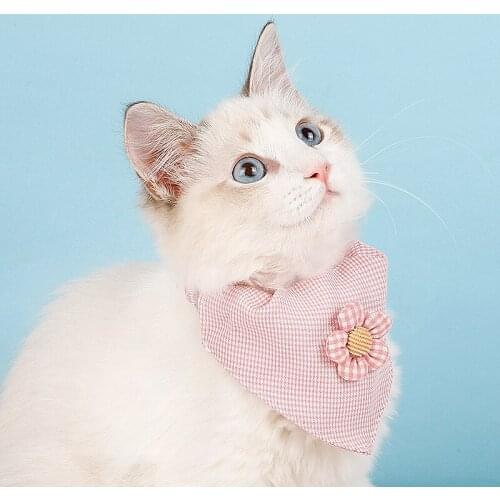 Cat Adjustable Bibs cotton flower cat Collars Triangle Scarf Tie Necktie Cat Scarf Puppy Bandanas For Cat Fine Check Pet Collars