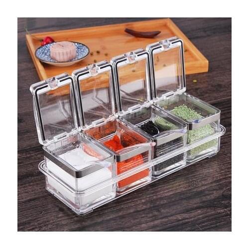 HS040 4pcs/set Hot Scrylic Spices Storage Box Seasoning Boxes Flavor Seasoning Jar Set Kitchen Condiment Box