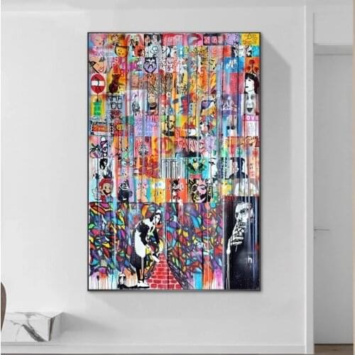 Colourful Abstract Graffiti Collage Wall Art Poster Picture On Canvas Prints Funny Decorative Painting Artwork For Living Room