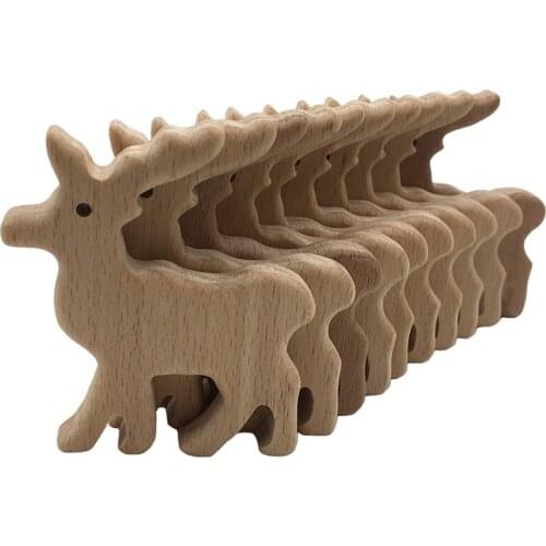 Elk Wooden Teether Pendant Wood Deer Shape Teether Animal Wooden Toy Pacifier Clip Pendant Baby Gym Pendant Teether Toy