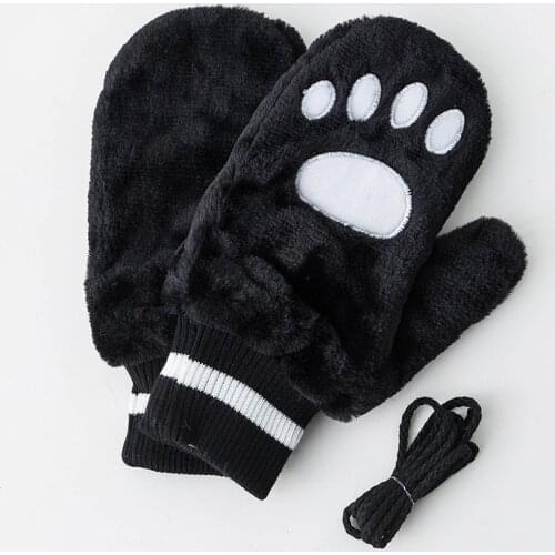 Cute Animal Paw Stain Winter Gloves for Girls Boys Thick Warm Outdoor Gloves Mittens Wool Student Outdoor Mittens Keep Warm