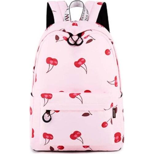 Teenages Girls Cute Canvas Backpack Casual College Students Cherry Printed Laptop Shoulder Rucksack Bag for Girls Woman Ladies