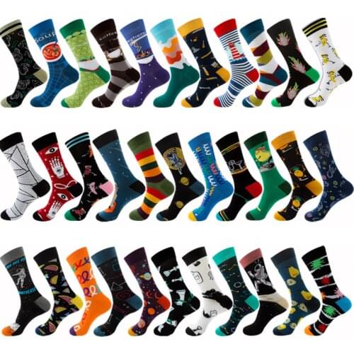 PEONFLY 1 pair men dress color comfortable pair roller skateboard for causal reason funny wedding socks socks astronaut geometry