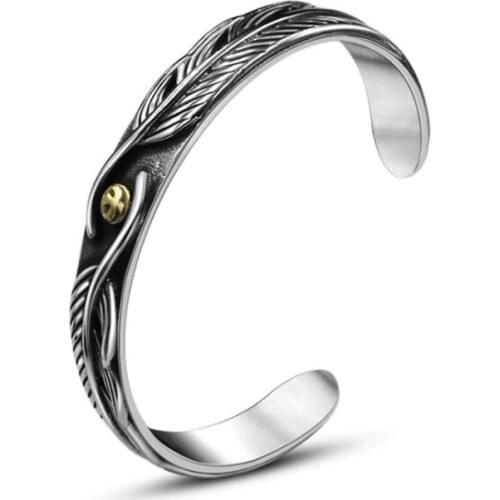 Gothic Punk Men Jewelry Vintage Mens Cuff Bangles Stainless Steel Bracelet Men Animal Eagle Feather Open Bangle
