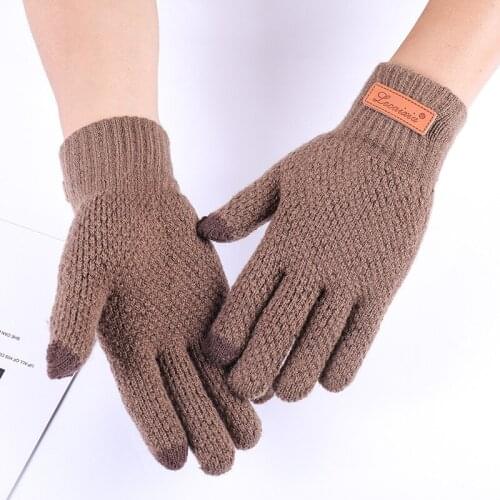 Winter Autumn Men Knitted Gloves Touch Screen High Quality Male Thicken Warm Wool Cashmere Solid Gloves Men Mitten Business