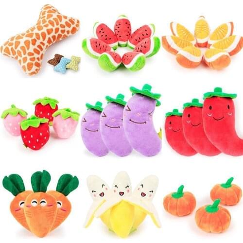 New Cute Embroidery Cotton Plush Sound Toys Long 10-15cm Play Squeaky Sound Vegetable Fruits Series Toys Baby Kids Plush Gifts