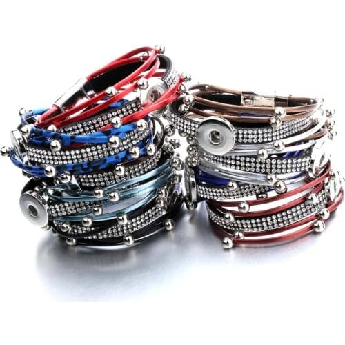 New Snap Jewelry 18mm Snap Button Bracelet Punk Multilayer Leather Bracelet Lederen Armband Snaps Jewelry