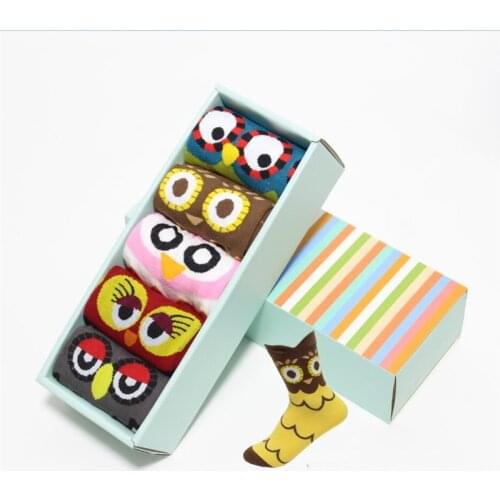 Women cartoon socks gift box 5pairs/lot autumn-winter comfortable crazy animal sock womans funny cotton socks set