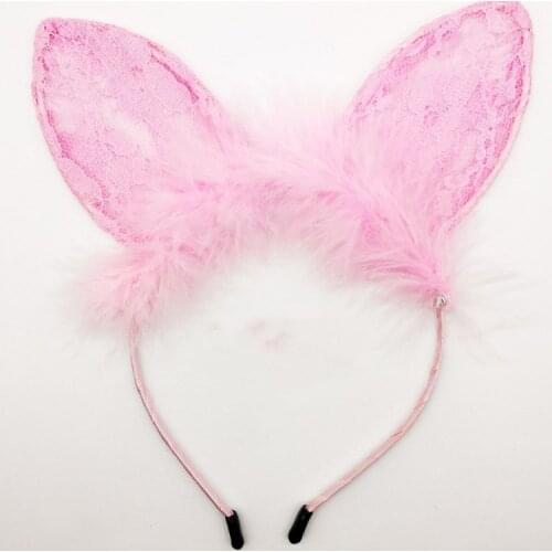 Fashion Sweet lace feather rabbit ears headband cosplay cat ears headwear ladies bunny girl sexy headband
