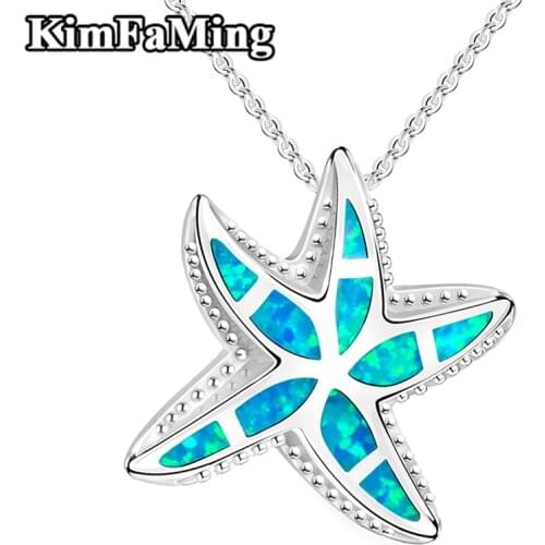 Fine Sea Animal Jewelry Pendant 925 Sterling Silver Starfish Necklaces with Opal OPP044