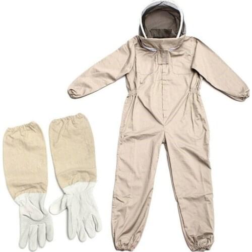 Professional Ventilated Full Body Beekeeping Bee Keeping Suit with Leather Gloves Coffee Color