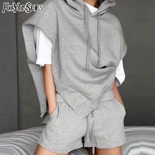 Pad Shoulder Sleeveless Loose Oversized Hooded Pullovers Women Solid Sporty Casual Autumn Sweatshirts 2021 Best Friend Clothes