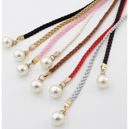 New Thin PU Leather Belt Simulated Pearl Elastic Waist Belts Women Dress Skirt Decoration Fashion Girles Gifts Women Belt Gift
