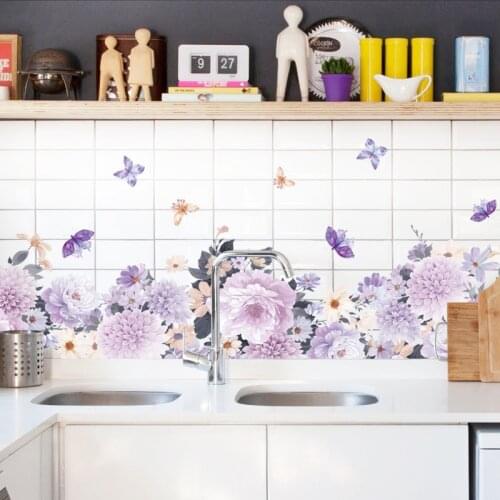 Romantic Chrysanthemum Flowers Wall Stickers Plant Baseboard Vinyl Decal Room Marriage Window Decoration Home Decor Wall Poster