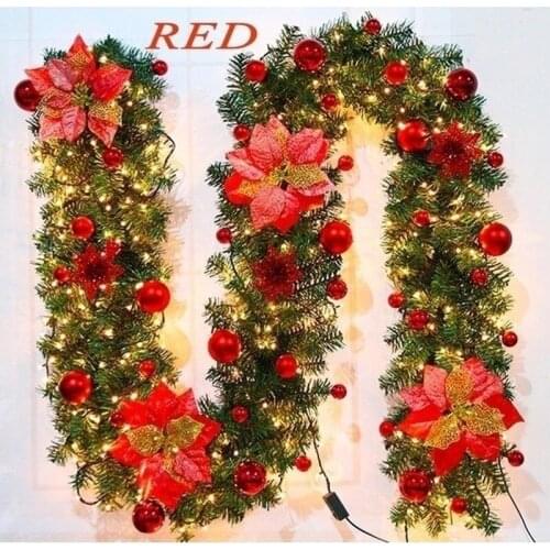 1.8/2.7M Christmas LED Rattan Garland Decorative Green Christmas Garland Artificial Xmas Tree Rattan Banner Decoration