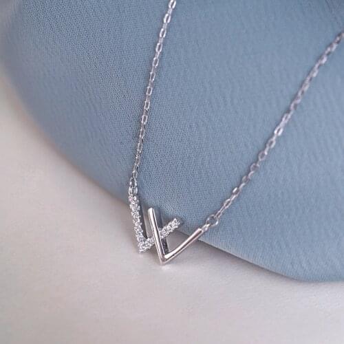 925 Sterling Silver Crystal Letter W Shape Charm Pendants Necklace For Women Statement Christmas Party Jewelry dz806
