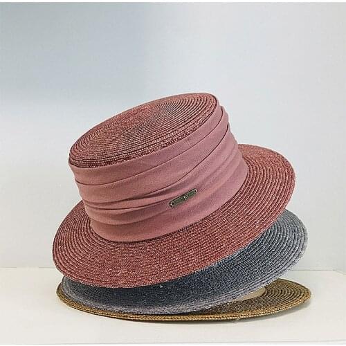 Elegant Womens Summer Hat Sun Protection Cap Female Flat Top Wide Brim Ribbon Decoration Straw Hat Beach Hat Sun Hats Top Hat