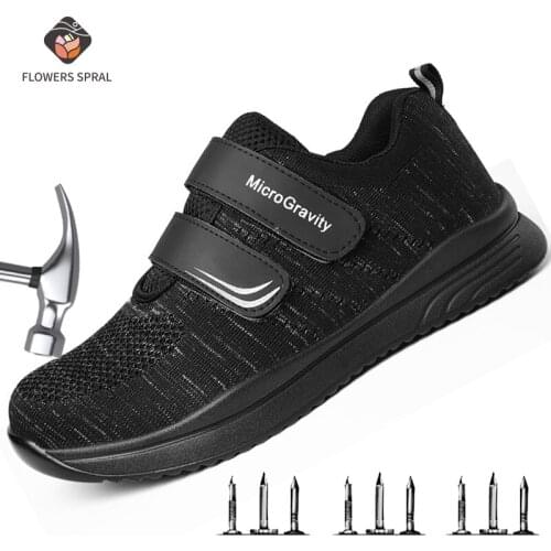 Steel Mens Work Shoes Toe Safety Shoes Shockproof Light Protection Construction Boots Hook & Loop Sneakers Safety