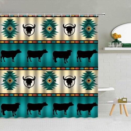 Shower Curtain Retro Ethnic Geometric Bohemian Pattern Alpaca Cow Polyester Fabric High Quality Bath Screen Home Decor With Hook