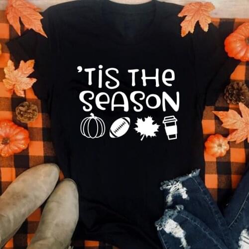 The Season Pumpkin Coffee Print Women T-shirt Autumn Graphic T Shirts Fall Harajuku Tees Aesthetic Casual Clothing Fashion Tops