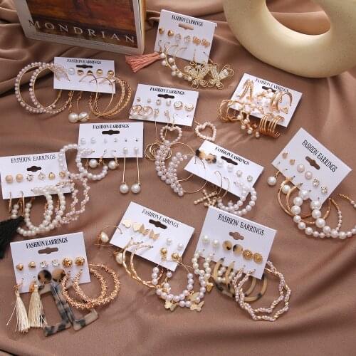 FNIO Fashion Gold Hoop Earrings Set Women Pearl Hoop Earrings Oversize Metal Circle Punk Earring 2021 Female Fashion Jewelry