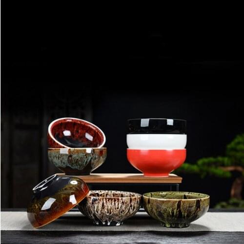 Modern creative matcha bowl Japanese stoneware teacup handmade teapot flow glaze tea set kiln change pottery cup teaware LB70101