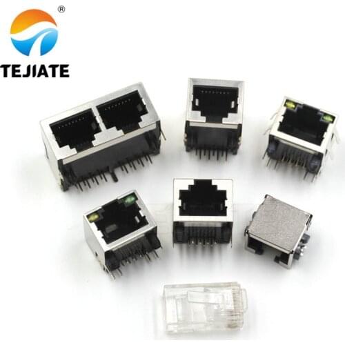 1PCS RJ45 Network Socket Internet Interface Connecting Base Crystal Head Female Base 8P8C Vertical Copper Shell With Shield