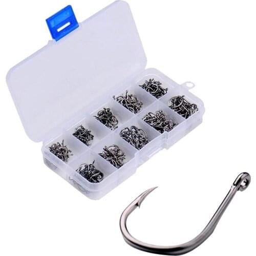 10 Sizes Assorted Sharpened Fishing Hooks Lures Baits pva carabiners With carp Tackle fishing fishing Box Q7O4
