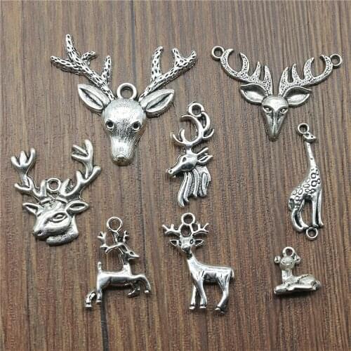 10pcs Antique Silver Color Christmas Deer Charm Pendants Jewelry Accessories Christmas Deer Charms For Jewelry Making