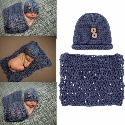 2Pcs/Set Stretch Crochet Knit Wrap Newborn Photography Props Cute Photo Costume Children Cap For Baby Clothing