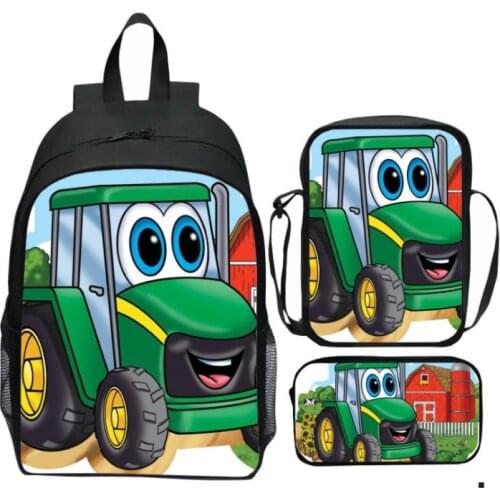 New 3pcs/Set Backpack tractor pattern Backpack Shoulder Bags 3D Print Hip hop School Bag Mochilas Student Backpack