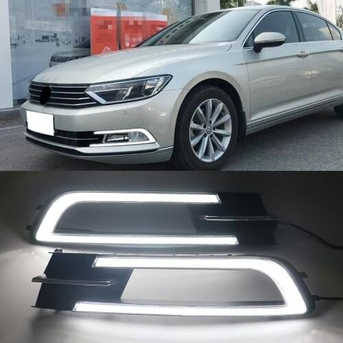 Car flashing 1Pair Auto DRL LED For VW Passat B8 2017 2018 Daytime Running Light Turn Signal Day Light Lamp fog lamp cover