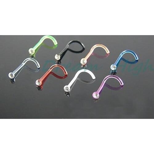 Bioflex UV Acrylic Screws Nose Studs Crystal Nose piercing Nose Rings Fashion body jewelry Clear 2mm Gem Stone Free Shipping