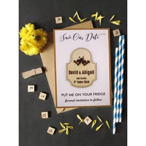 Personalize names date engraved Wooden Card save the date Wedding invitations Magnets,Wedding favor, Engraved Magnet