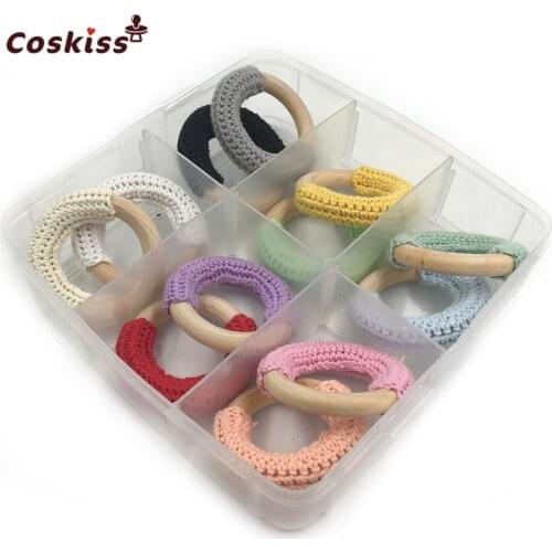 12pcs 5cm(1.97'')Wooden Teether Natural Maple Cotton Ring Charms Chunky Crochet Ring Baby Teether DIY Baby Teether Accessory
