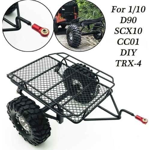 Rc car 1/10 D90 TRX-4 Truck RC Car Trailer Parts Plastic Metal Upgrade Trailer DIY Part Set (Black)DIY metal trailer