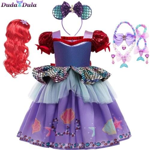 Mermaid Ariel Princess Girl Dress Cosplay Costumes Kids Halloween Fancy Costume Children Carnival Party Clothes Summer Dress Up