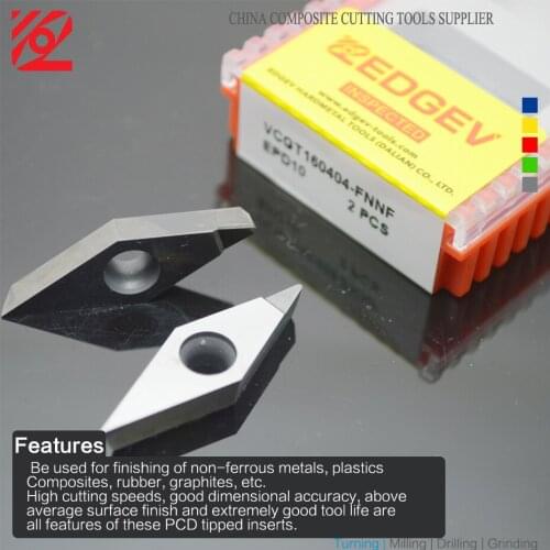EDGEV 2 PCS PCD Insert VCMT110302/04 VCMT 160402/04/08 VBMT110302/04 VBMT 160402/04/08 Diamond Inserts Lathe Cutter CNC Tools
