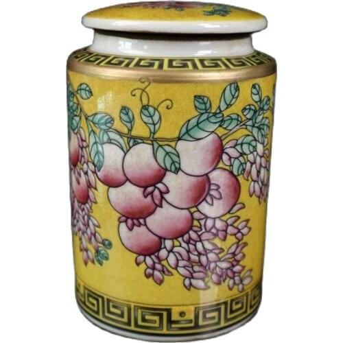 Chinese Old Porcelain Crackle Glaze Pastel Duozi Duofu Pattern Lid Jar