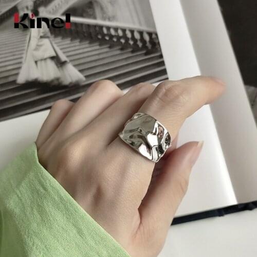 Kinel 925 Sterling Silver Rings Woman Jewelry Fashion Irregular Concave Surface Open Vintage Style 925 Silver Ring bijoux