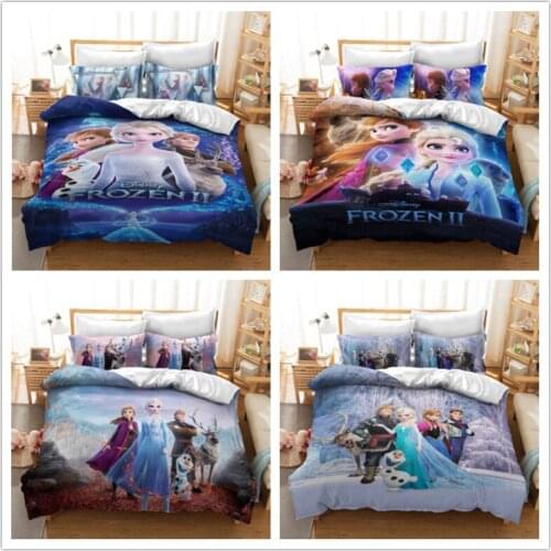 2021 Disney Frozen Princess Elsa 3D Digital Print Bedclothes Sanding Quilt Bedcovers Pillow Case Set Bed Bag Bedding Set Gift