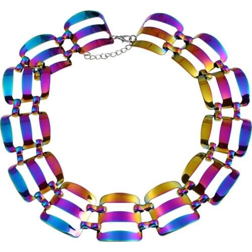 Punk Style Rainbow Metallic Chunky Links Short Fashion Necklace