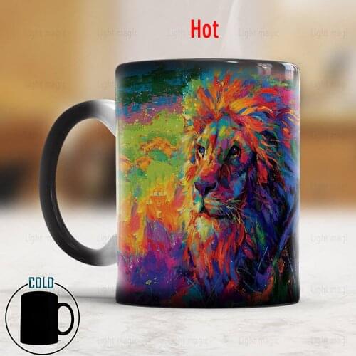 Magic Color Lion Mug 350ml Color Changing Creative Ceramic Mugs Travel Tea Milk Cup Coffee Husband Gift Mug