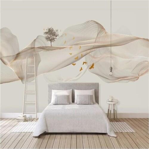 Milofi customized large 3D printed wallpaper mural new Chinese style abstract simple ink line landscape scenery background wall