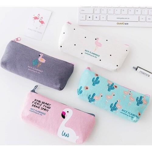 Cute animals flamingos Pencil stationery Bag papelaria canvas Pencil stationery Case material escolor school supplies