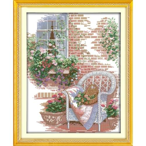 Outside the house cross stitch kit aida 14ct 11ct count printed canvas stitches embroidery DIY handmade needlework