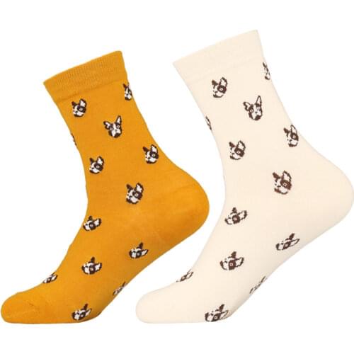 Novelty Lovers Bulldog Cotton Crew Socks Japanese Kawaii Women Men Pet Dog Puppy Cartoon Casual Long Sock Winter