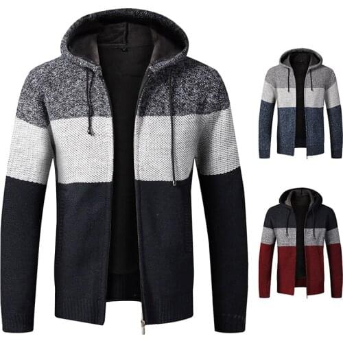 Autumn and winter sweater men plus velvet thick zipper cardigan warm fleece sweater hooded loose casual jacket jacket