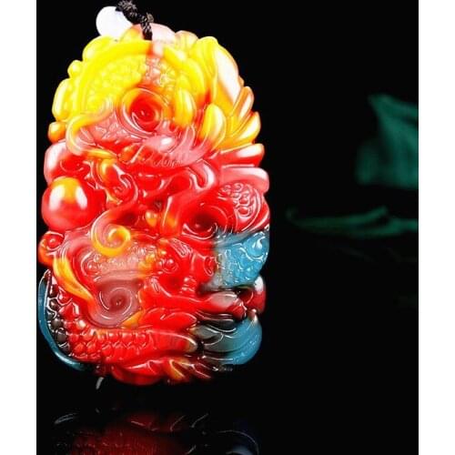 Dragon Color Jade Pendant Necklace Chinese Hand-Carved Natural Charm Jewelry Amulet Fashion Accessories for Men Women Gifts